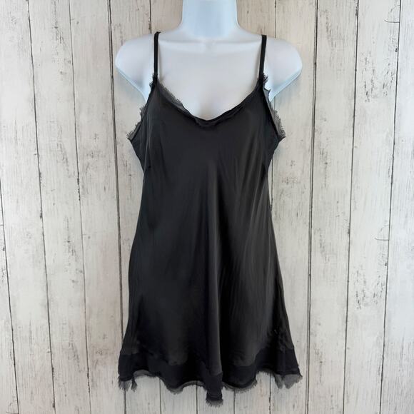 Ottod'Ame Black/Grey Silk Blend Italy Distressed Trim Mini Slip Dress Size 12 - Picture 1 of 16